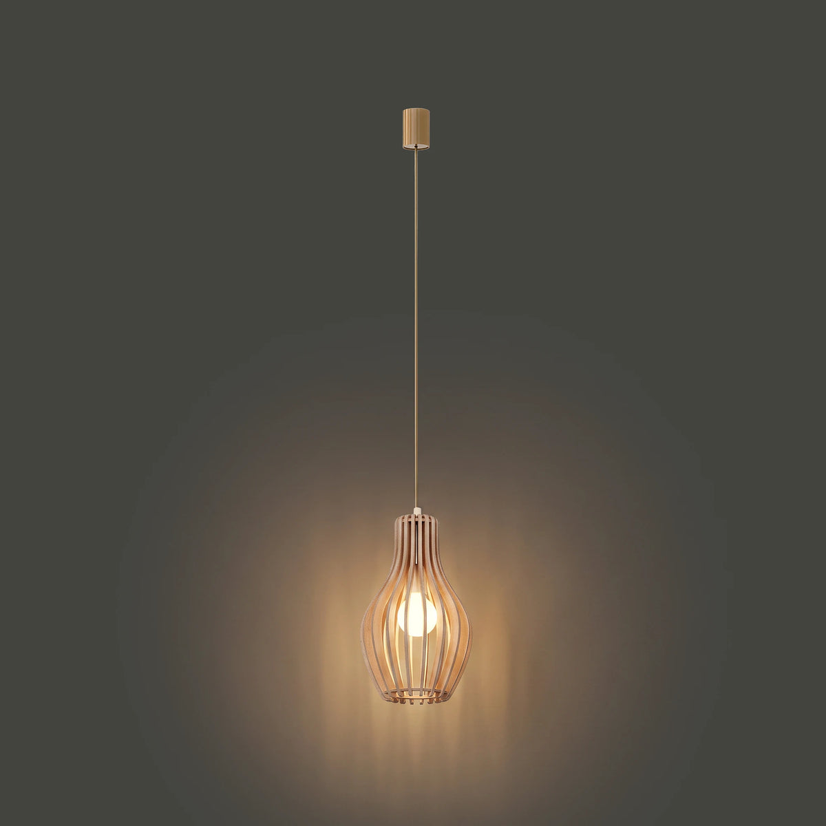 Nowodvorski Lampa wisząca IKA A 25W only LED 50/60Hz - Sklejka - Naturalne drewno 4171 - lampa włączona