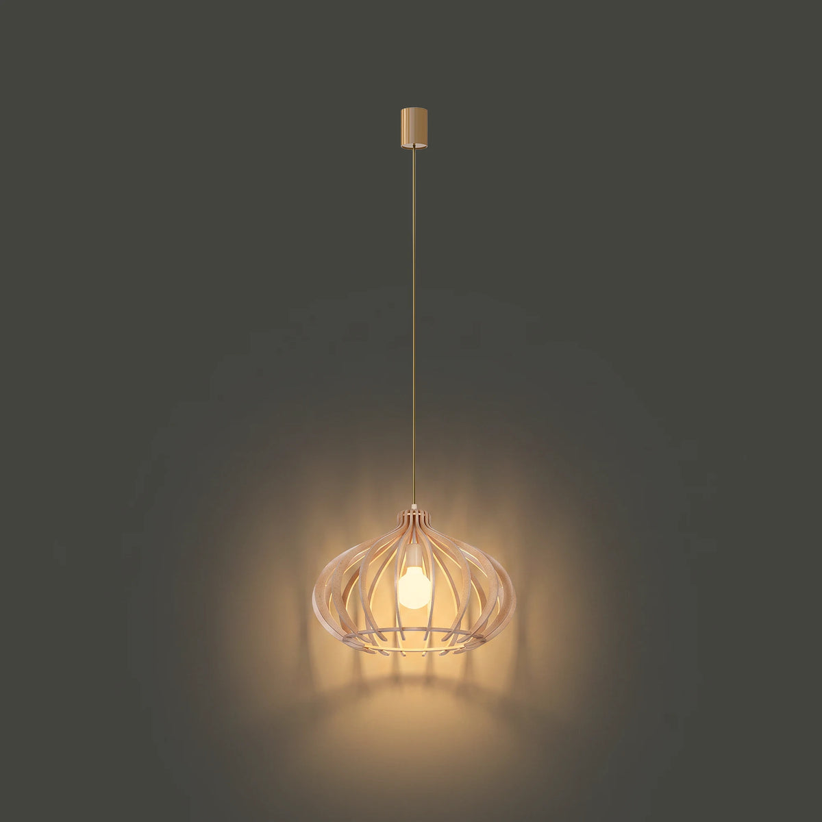 Nowodvorski Lampa wisząca IKA D 25W only LED 50/60Hz - Sklejka - Naturalne drewno 4174 - lampa włączona