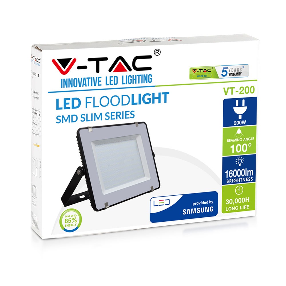 200W Naświetlacz LED SMD / Chip SAMSUNG / Barwa:6400K / Obudowa: Czarna