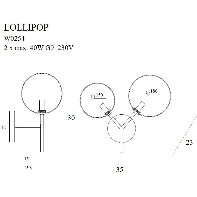 Maxlight Kinkiet Lollipop - Metal + szkło - Mosiądz W0254