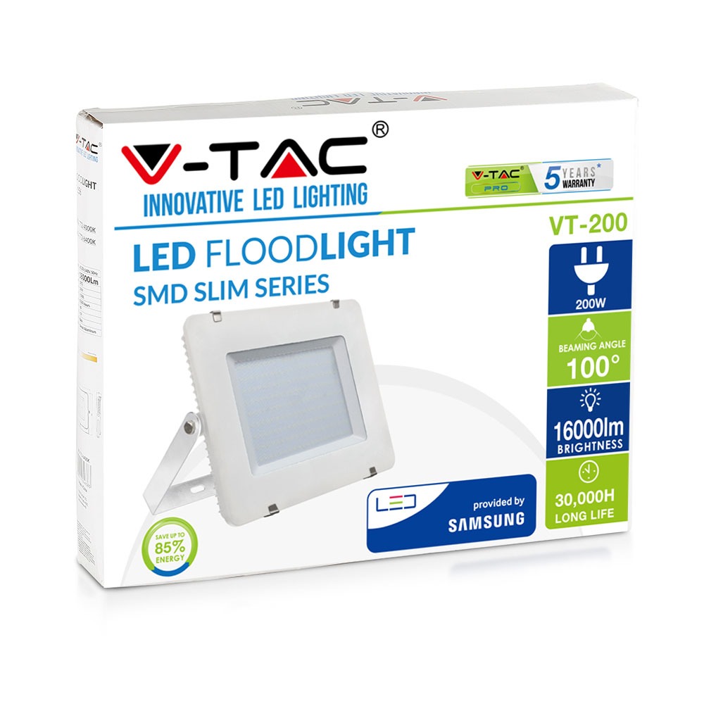200W Naświetlacz LED SMD / Chip SAMSUNG / Barwa:6400K / Obudowa: Biała