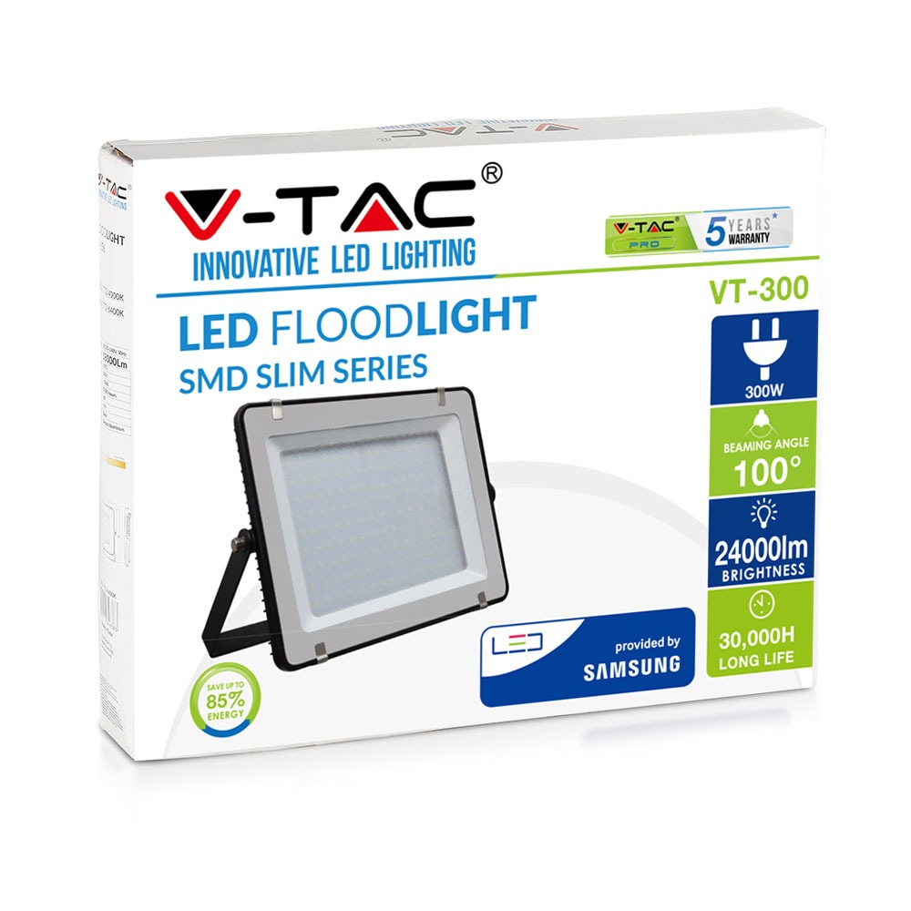 300W Naświetlacz LED SMD / Chip SAMSUNG / Barwa:6400K / Obudowa: Czarna