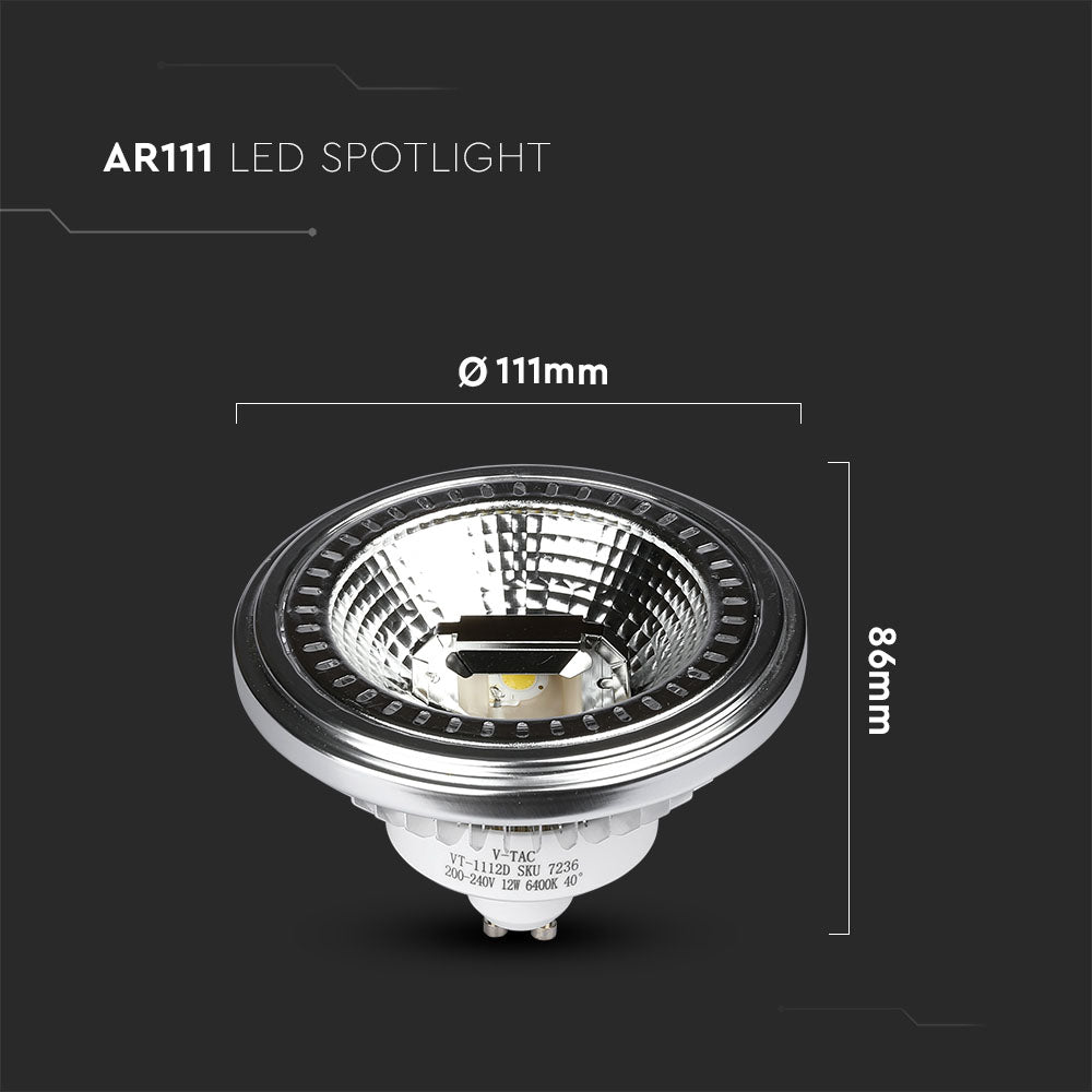 12W AR111 Żarówka LED / Barwa:6400K / Trzonek:GU10