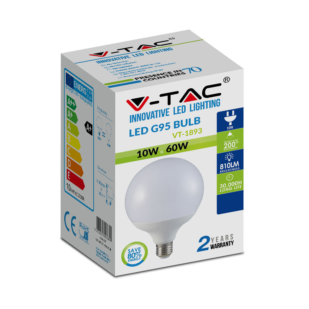 10W G95 Żarówka LED / Barwa:3000K / Trzonek:E27