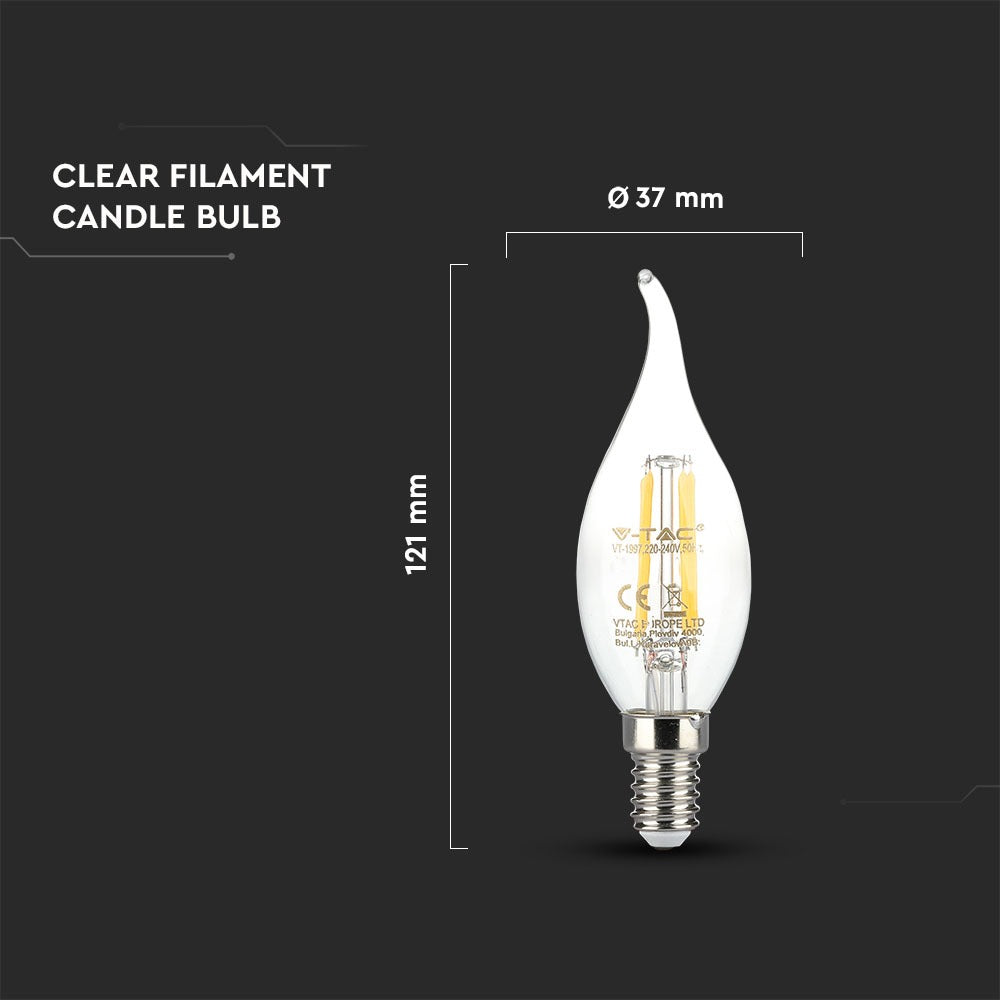 4W LED CF37 Żarówka LED Filament / Barwa:2700K / Trzonek:E14