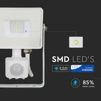 10W Naświetlacz LED SMD z czujnikiem ruchu / Chip SAMSUNG / Barwa:6400K / Obudowa: Biała
