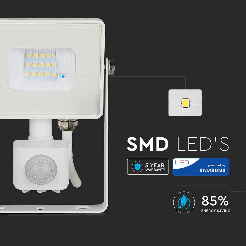 10W Naświetlacz LED SMD z czujnikiem ruchu / Chip SAMSUNG / Barwa:6400K / Obudowa: Biała