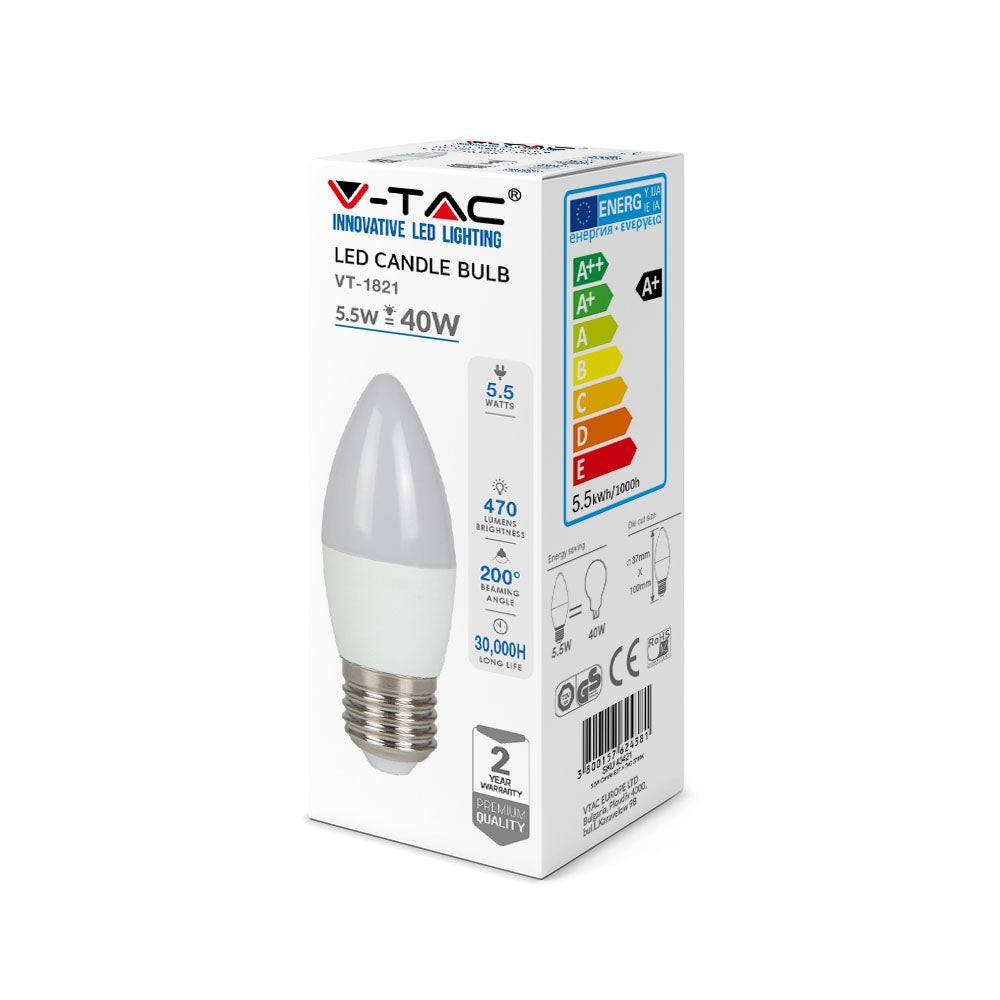 5.5W Żarówka LED C35 / Barwa:4000K / Trzonek: E27