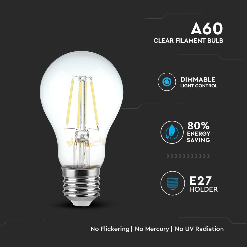 4W A60 Żarówka LED Filament / Barwa:2700K / Ściemniana / Trzonek:E27