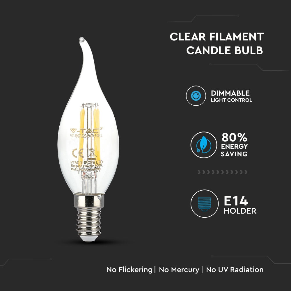 4W LED CF37 Żarówka LED / Barwa:2700K / Ściemniana / Trzonek:E14