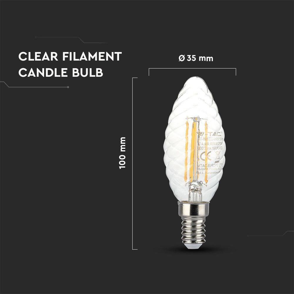 4W LED Twist C35 Żarówka LED Filament / Barwa:2700K / Ściemniana / Trzonek:E14