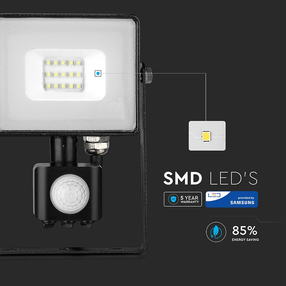 10W Naświetlacz LED SMD z czujnikiem ruchu / Chip SAMSUNG / Barwa:3000K / Obudowa: Czarna