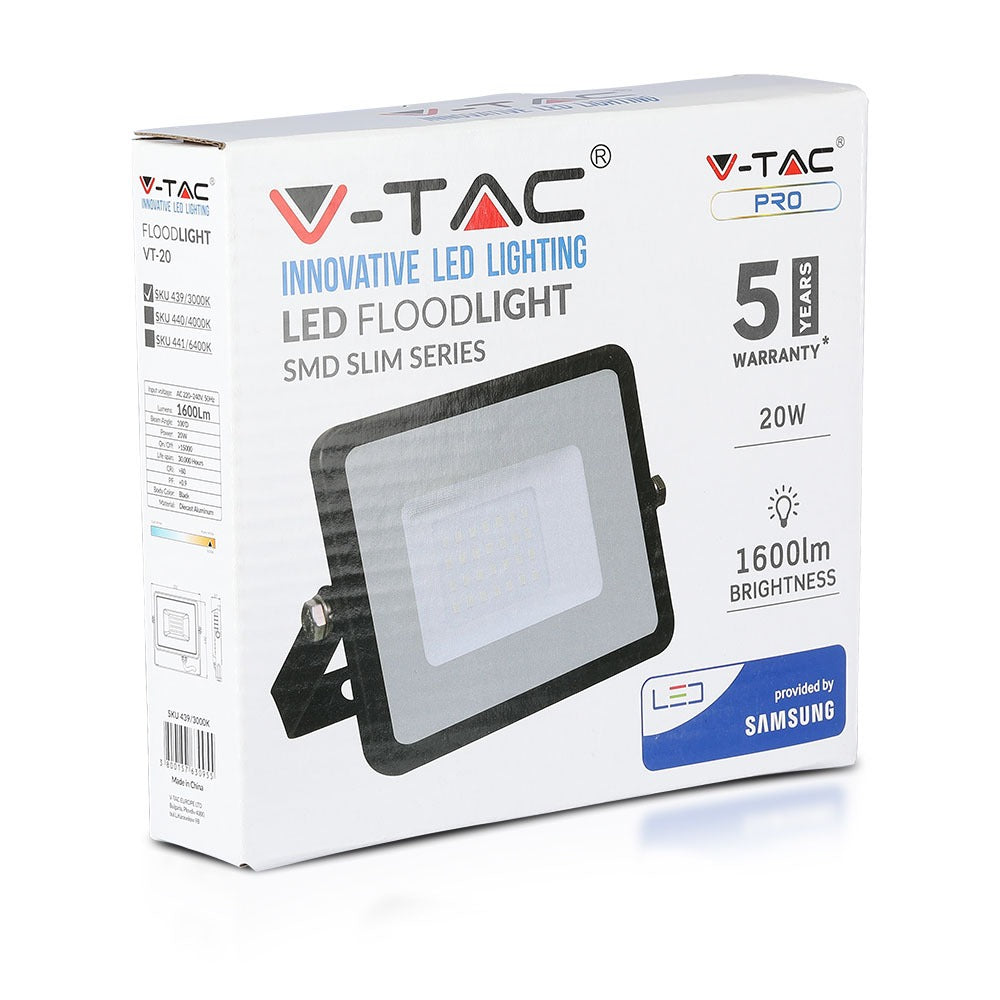20W Naświetlacz LED SMD / Chip SAMSUNG / Barwa:4000K / Obudowa: Czarna