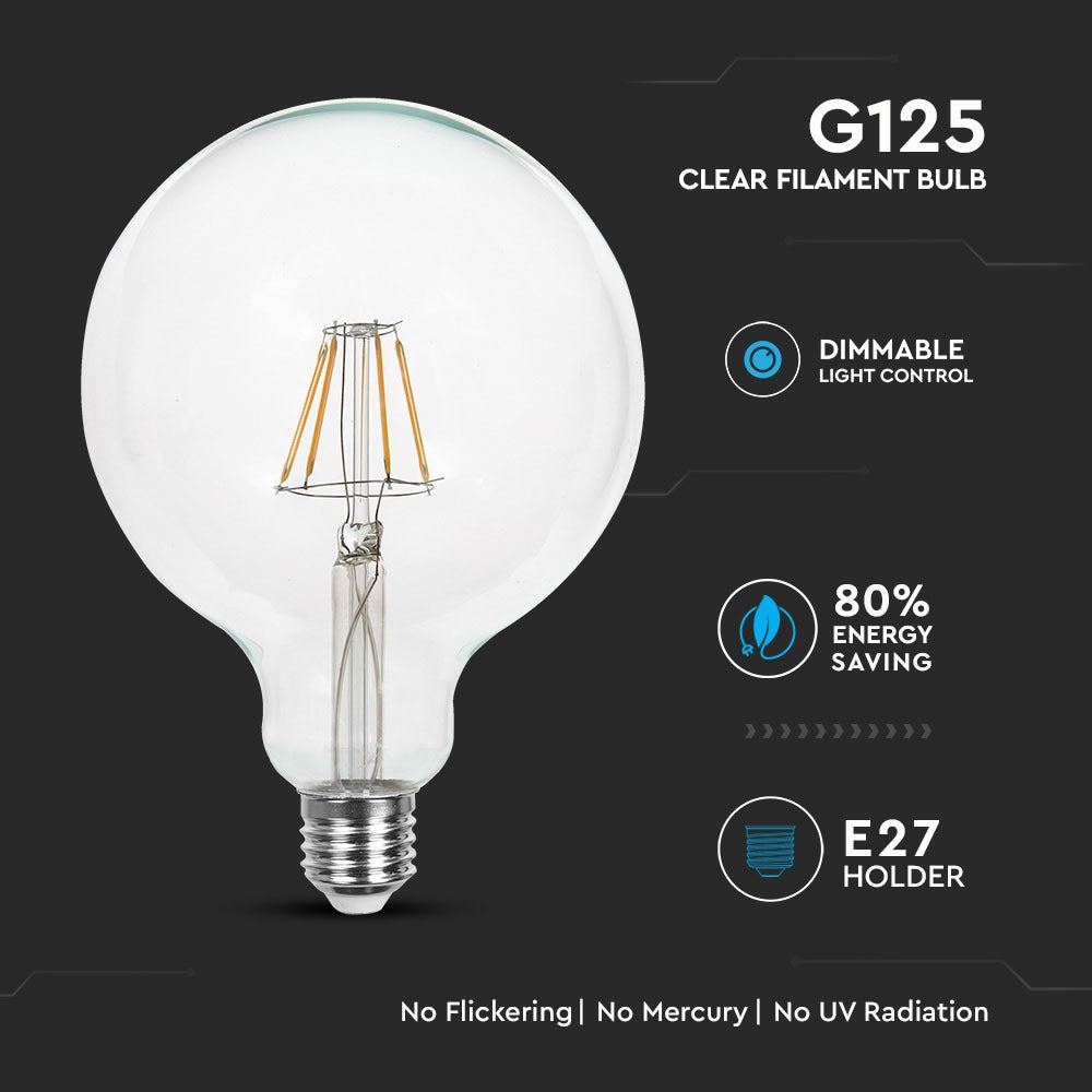 4W G125 Żarówka LED Filament / Barwa:2700K / Ściemniana / Trzonek:E27