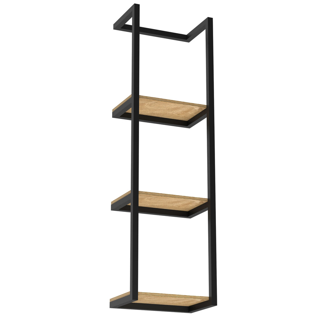 wall rolled towels hanger with wooden shelfs, vertical 78 cm, black