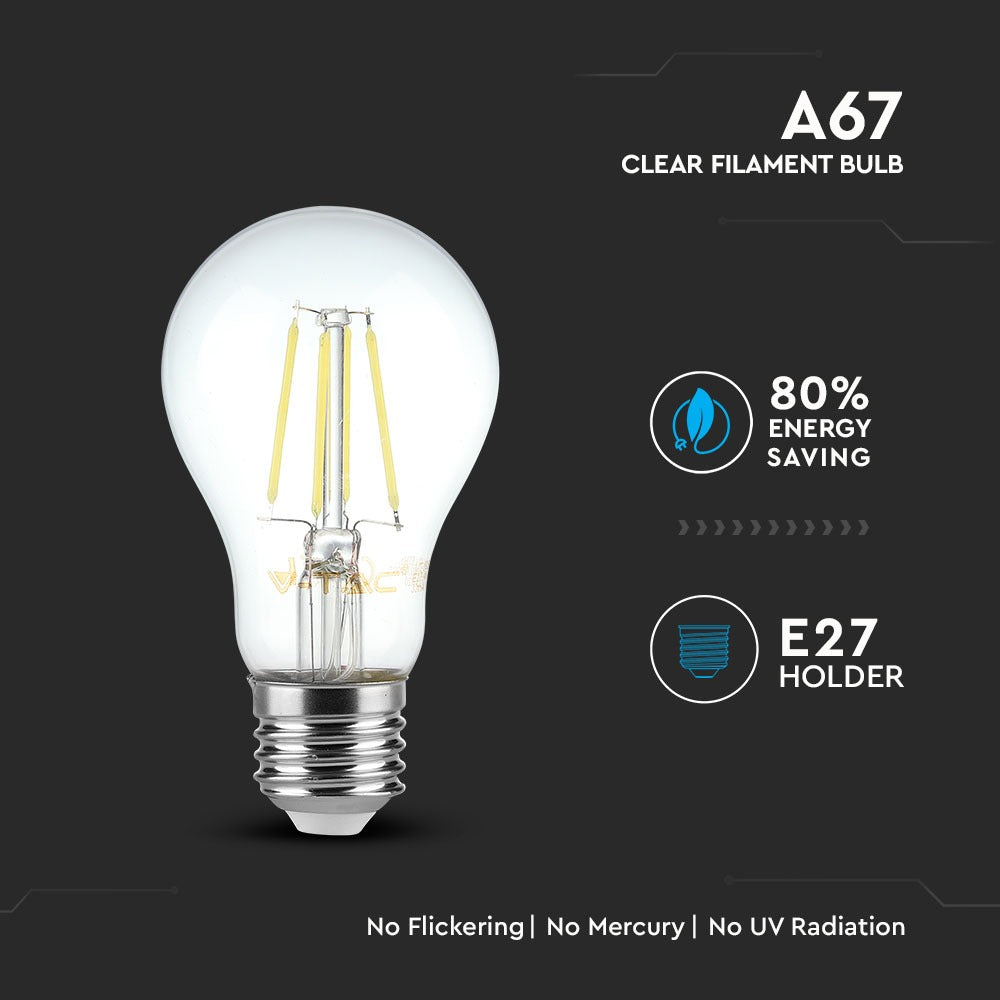 8W A67 Żarówka LED Filament / Barwa:4000K / Trzonek:E27