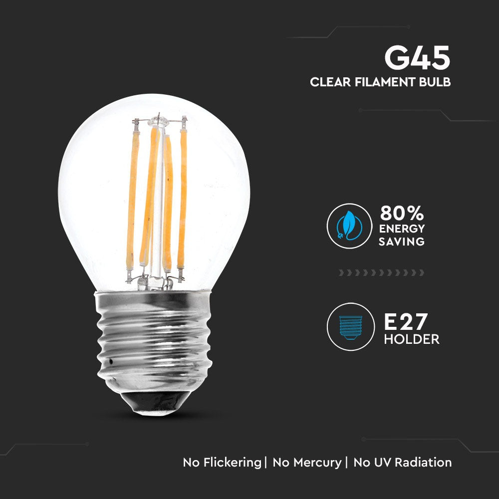 4W G45 Żarówka LED Filament / Klosz Transparentny / Barwa:2700K / Trzonek:E27 / Ściemniana