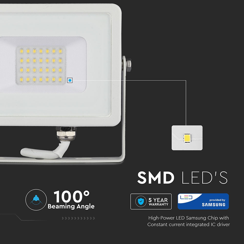 20W Naświetlacz LED SMD / Chip SAMSUNG / Barwa:6400K / Obudowa: Biała