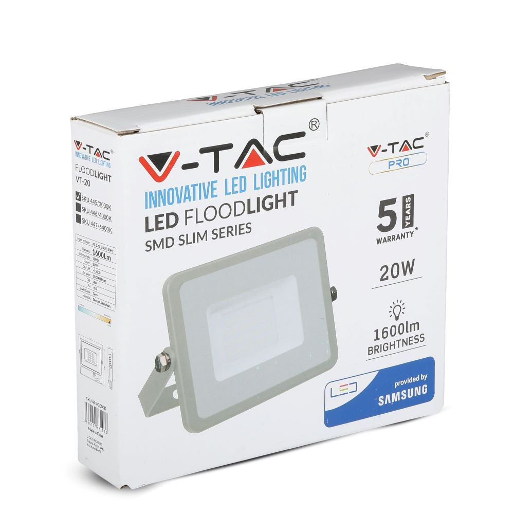 20W Naświetlacz LED SMD / Chip SAMSUNG / Barwa:3000K / Obudowa: Szara