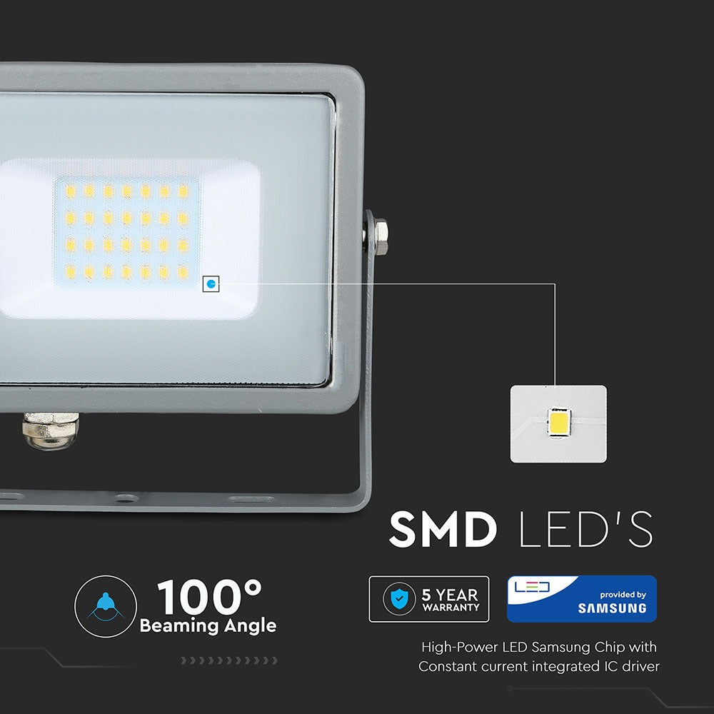 20W Naświetlacz LED SMD / Chip SAMSUNG / Barwa:3000K / Obudowa: Szara