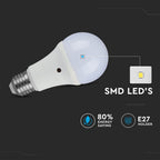 9W A60 Żarówka LED z czujnikiem zmierzchu / Barwa:4000K / Trzonek:E27