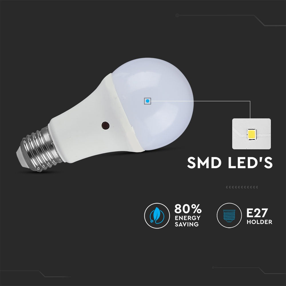 9W A60 Żarówka LED z czujnikiem zmierzchu / Barwa:4000K / Trzonek:E27