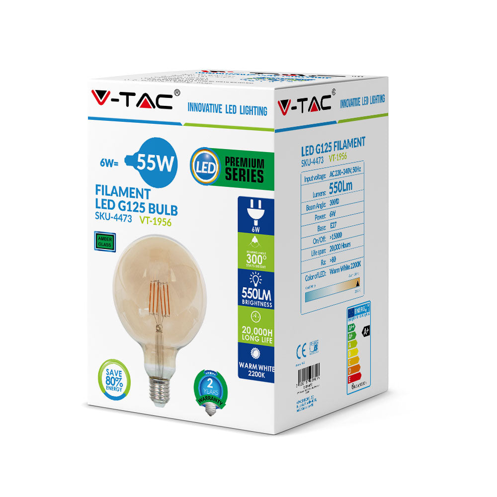 4W LED G125 Żarówka LED Filament / Klosz: Bursztynowy / Barwa:2200K / Trzonek:E27