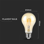 4W A60 Żarówka LED Filament / Klosz: Bursztynowy / Barwa:2200K / Trzonek:E27