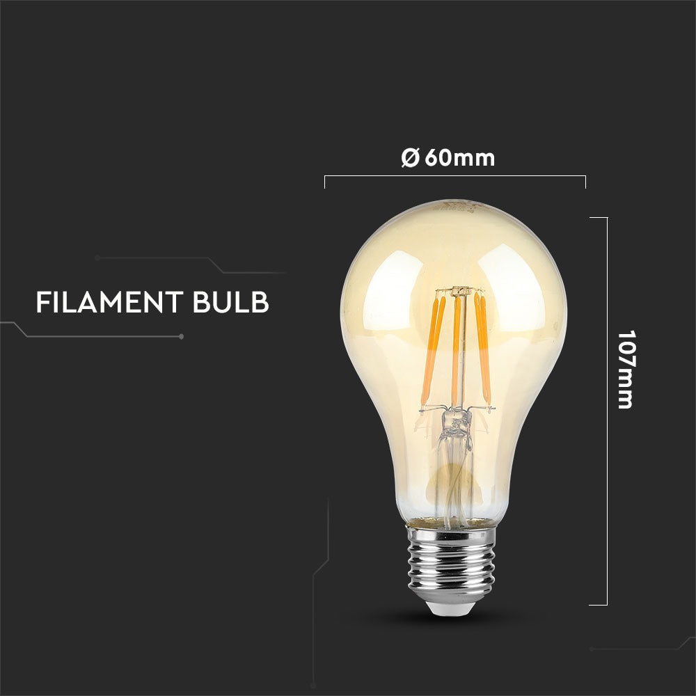 4W A60 Żarówka LED Filament / Klosz: Bursztynowy / Barwa:2200K / Trzonek:E27