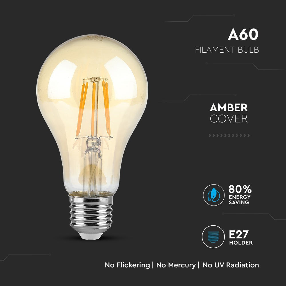 4W A60 Żarówka LED Filament / Klosz: Bursztynowy / Barwa:2200K / Trzonek:E27