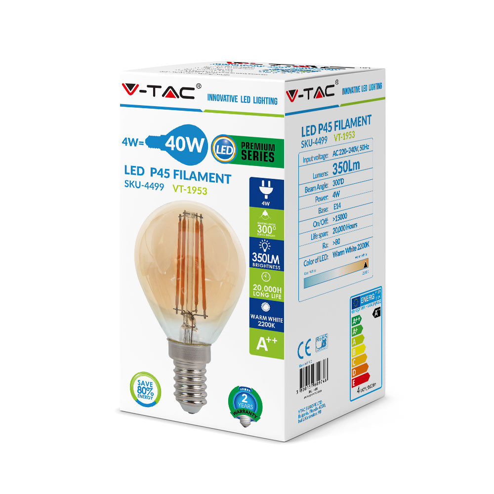 4W P45 Żarówka LED Filament / Klosz Bursztynowy / Barwa:2200K / Trzonek:E14