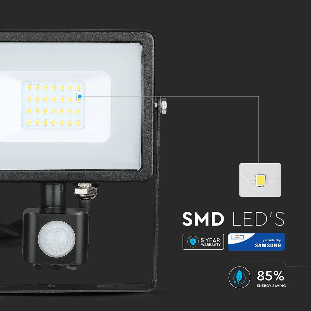 20W Naświetlacz LED SMD z czujnikiem ruchu / Chip SAMSUNG / Barwa:4000K / Obudowa: Czarna