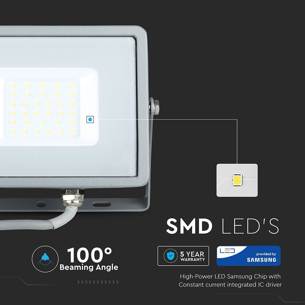 30W Naświetlacz LED SMD / Chip SAMSUNG / Barwa:3000K / Obudowa: Szara