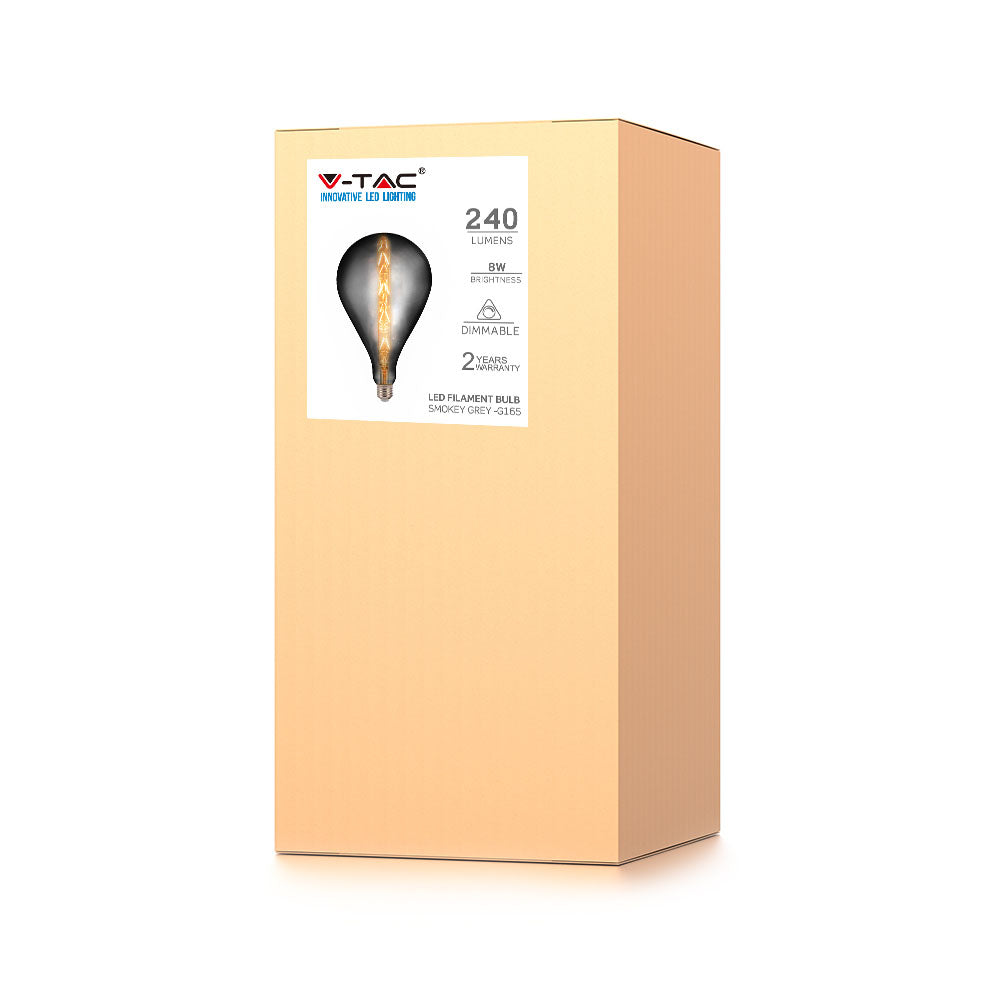 8W Żarówka dekoracyjna LED G165 / Klosz: Szary / Barwa:2200K / Trzonek:E27