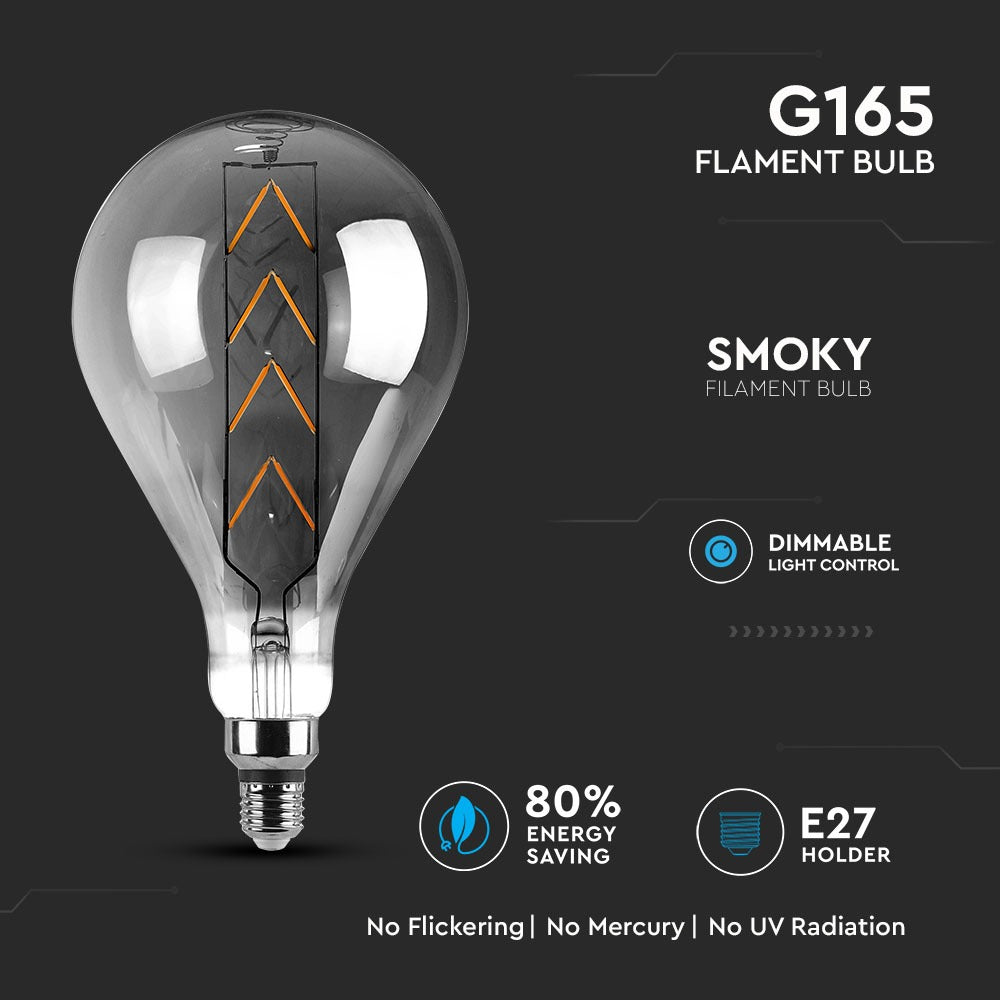 8W Żarówka dekoracyjna LED G165 / Klosz: Szary / Barwa:2200K / Trzonek:E27