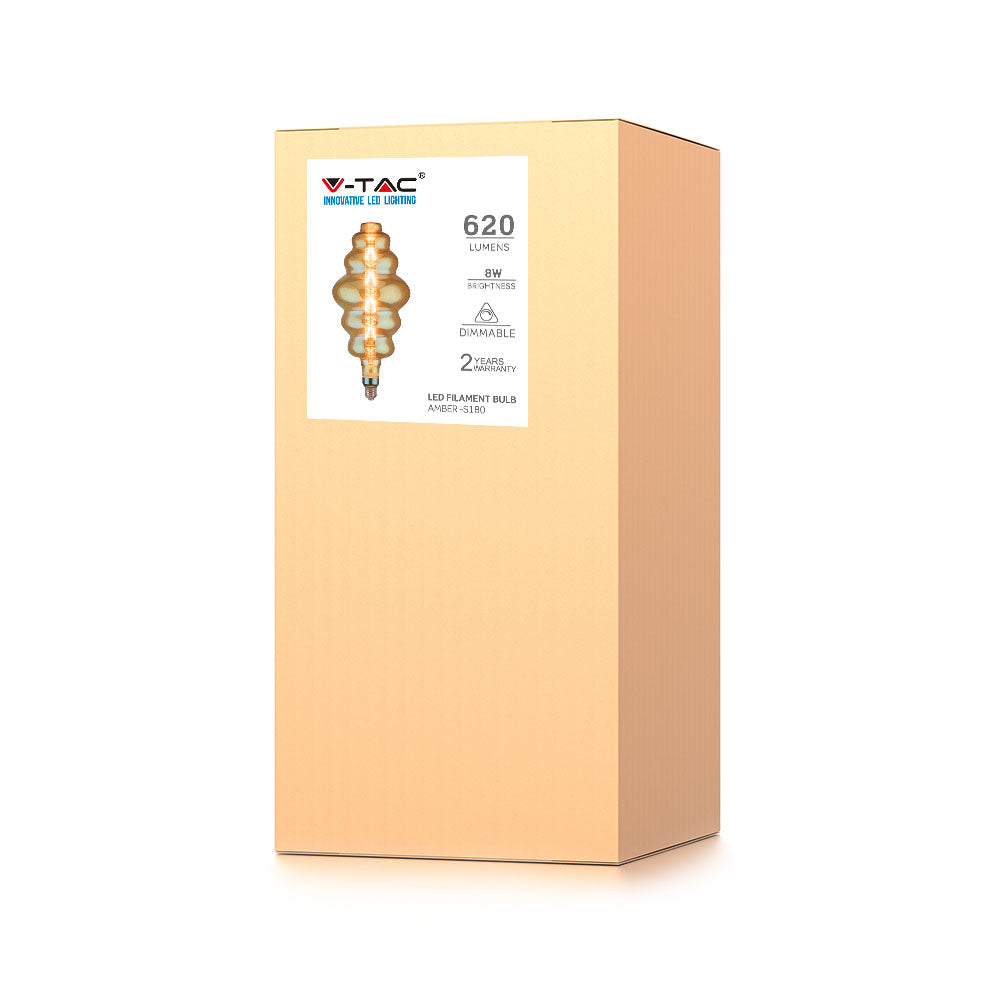 8W Żarówka dekoracyjna LED S180 / Klosz: Bursztynowy / Barwa:2200K / Ściemniana / Trzonek:E27