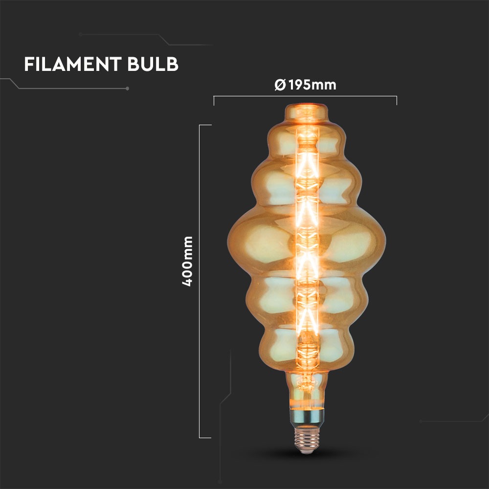 8W Żarówka dekoracyjna LED S180 / Klosz: Bursztynowy / Barwa:2200K / Ściemniana / Trzonek:E27