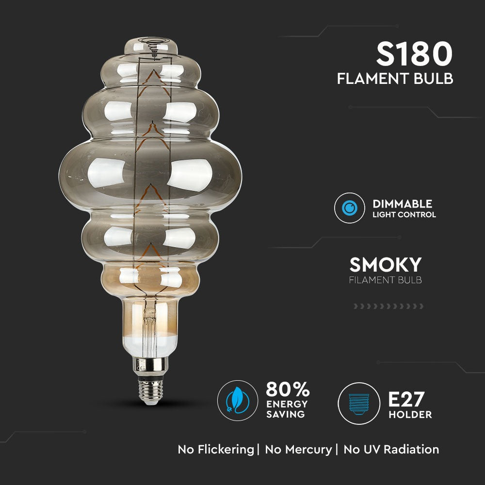 8W Żarówka dekoracyjna LED S180 / Klosz: Szary / Barwa:2200K / Ściemniana / Trzonek:E27