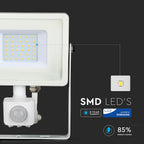30W Naświetlacz LED SMD z czujnikiem ruchu / Chip SAMSUNG / Barwa:3000K / Obudowa: Biała