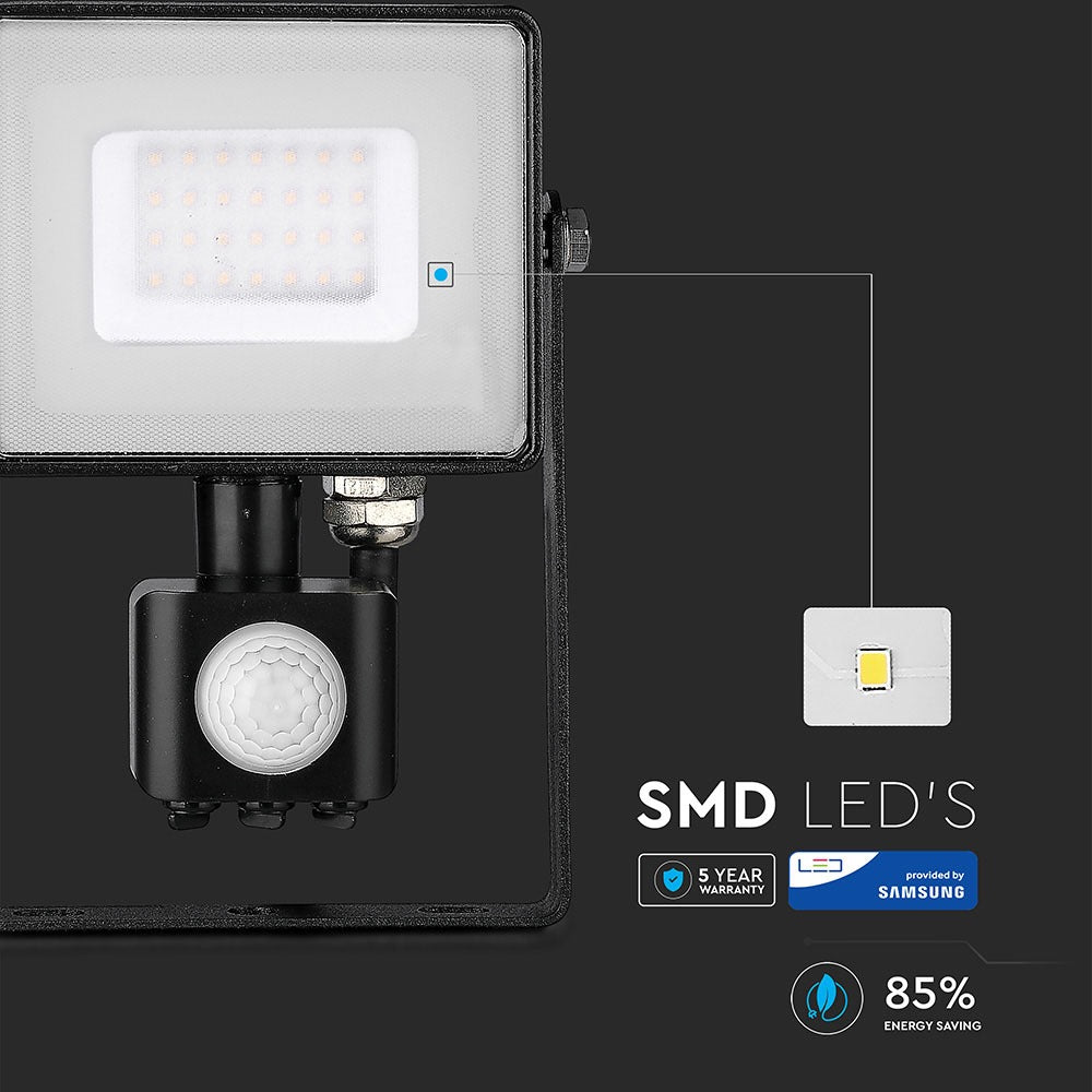 30W Naświetlacz LED SMD z czujnikiem ruchu / Chip SAMSUNG / Barwa:4000K / Obudowa: Czarna