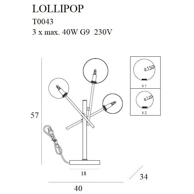 Maxlight Lampa stołowa Lollipop - Metal + szkło - Czarny T0043