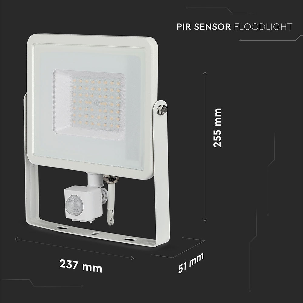 50W Naświetlacz LED SMD z czujnikiem ruchu / Chip SAMSUNG / Barwa:4000K / Obudowa: Biała