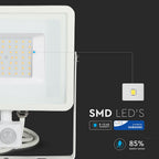 50W Naświetlacz LED SMD z czujnikiem ruchu / Chip SAMSUNG / Barwa:4000K / Obudowa: Biała
