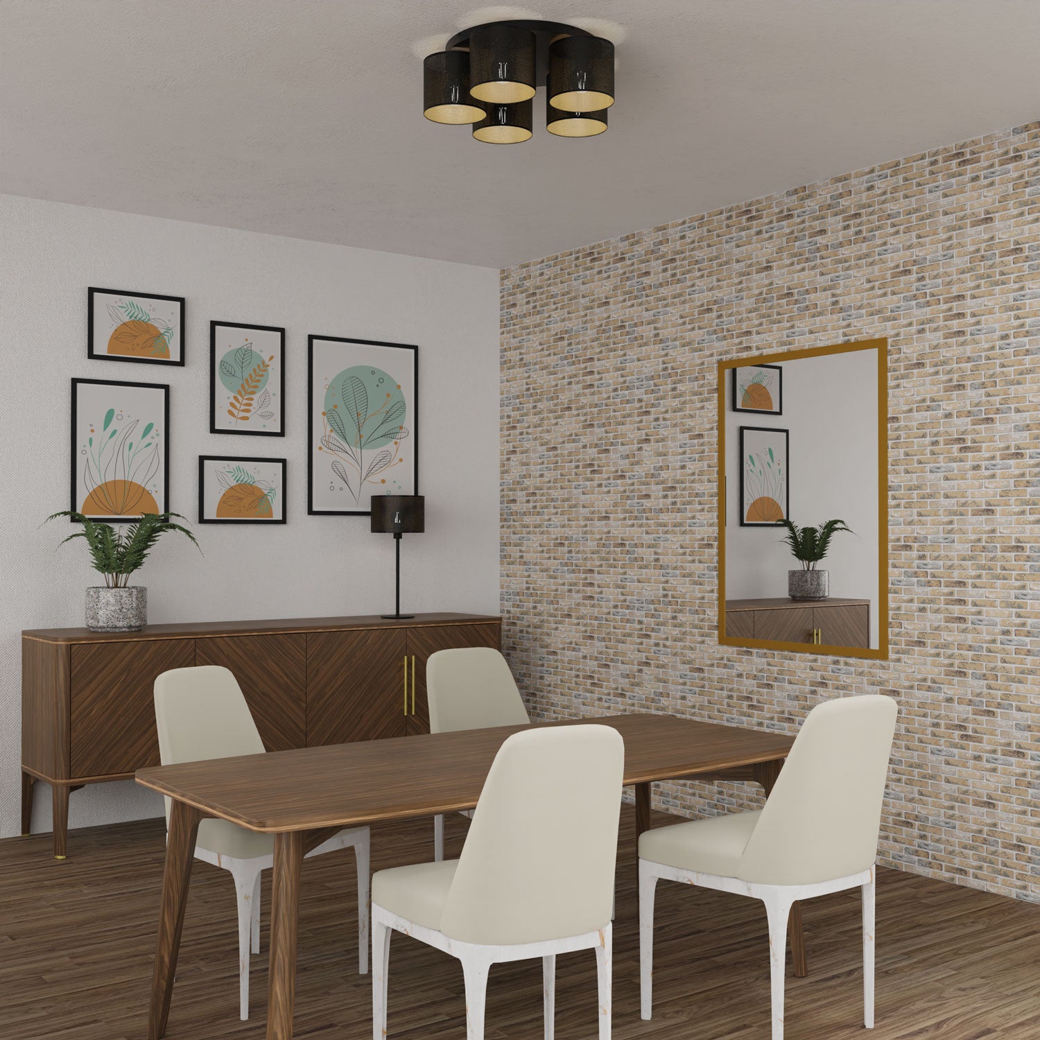 plafon Loft shade black, cylinder shade dia 180, h=150, black/gold 5xE27