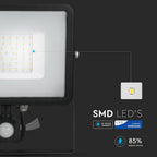 50W Naświetlacz LED SMD z czujnikiem ruchu / Chip SAMSUNG / Barwa:6400K / Obudowa: Czarna