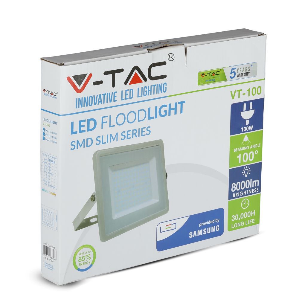 100W Naświetlacz LED SMD / Chip SAMSUNG / Barwa:3000K / Obudowa: Szara