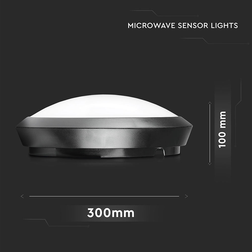 12W Plafon Okrągły / Czujnik mikrofalowy / Barwa:3000K / IP54 / Obudowa: Czarna