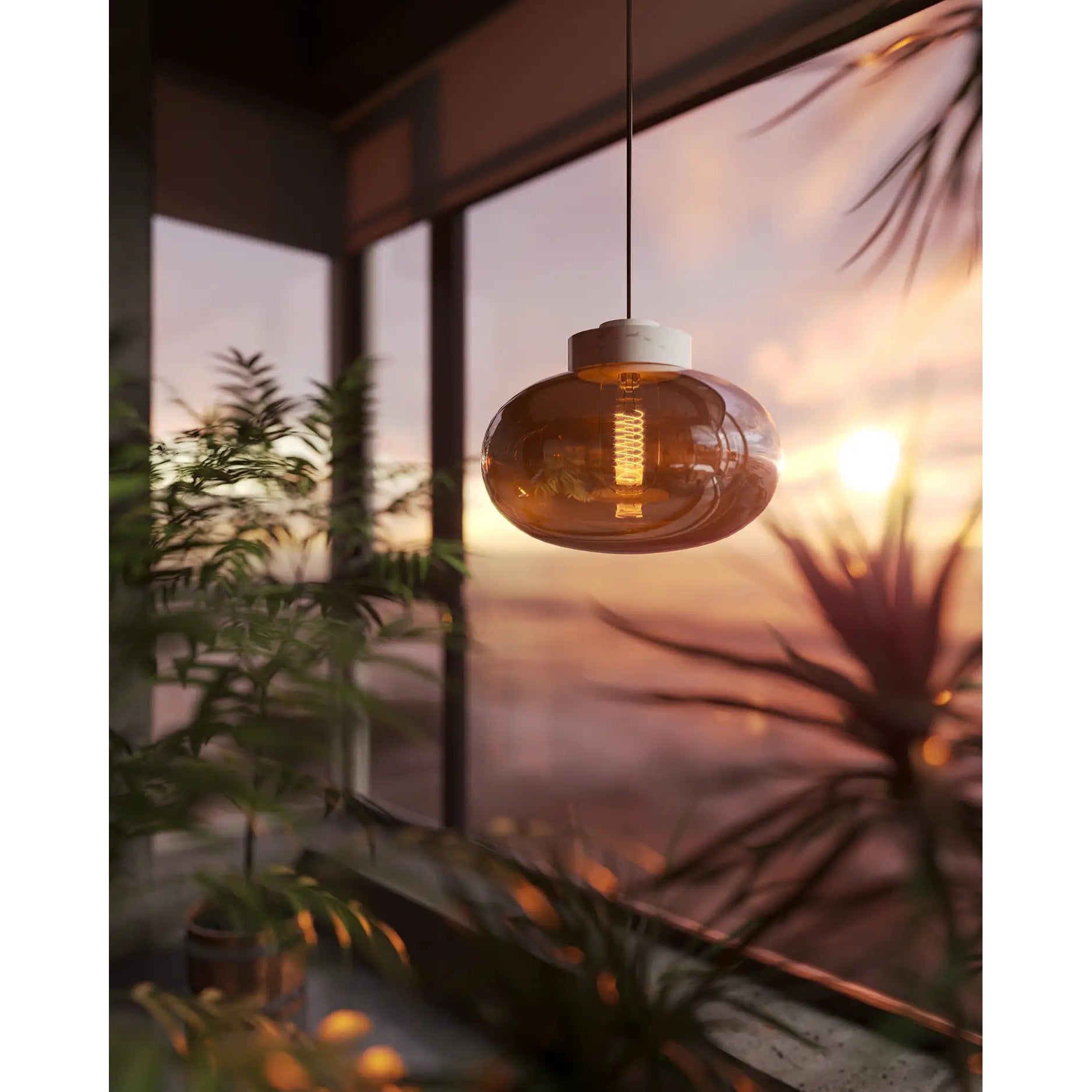 Maxlight Lampa wisząca Moonstone - Metal + szkło - Szkło bursztynowe + biały marmur P0518