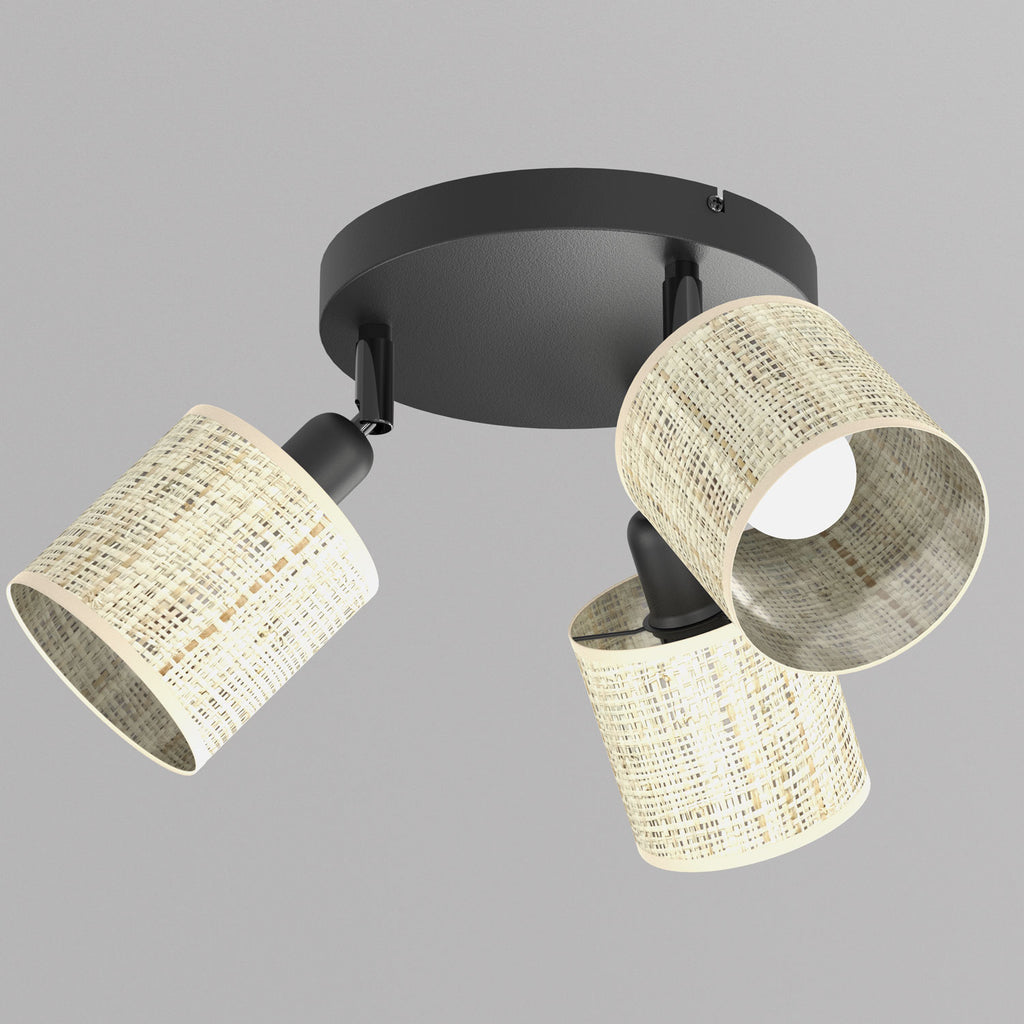 spot Rattan plate dia 200 black, shade dia 100, h 100, 3xE27