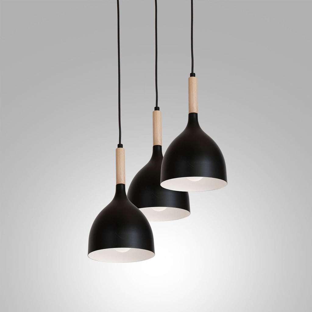 żyrandol talerz Noak black/natural wood 3xE27